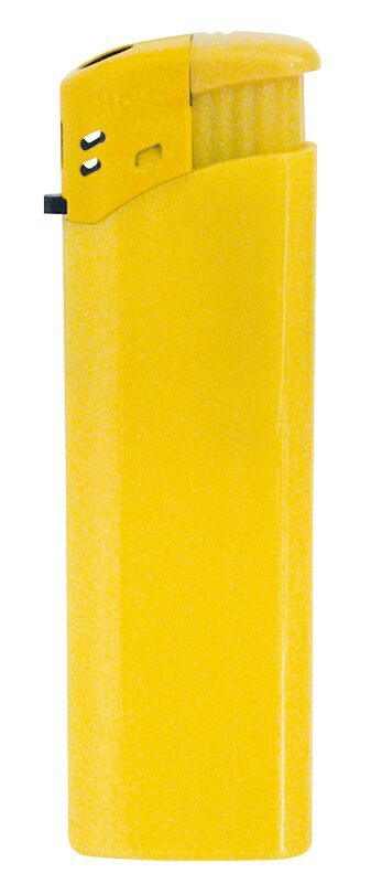 Briquet électronique Nola 9 rechargeable en jaune brillant, avec capuchon et bouton jaunes