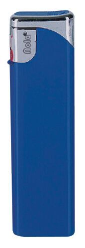 Briquet électronique Nola 2 bleu, rechargeable en bleu brillant, capuchon et bouton chromés avec du bleu