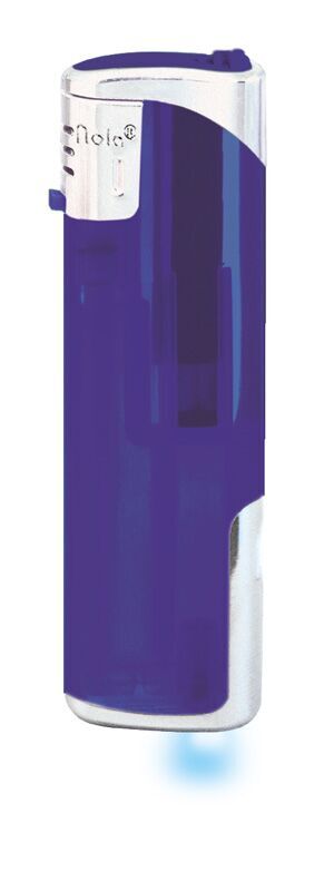 Nola 12 Elektronik Feuerzeug LED lila nachfüllbar frosty lila, Kappe und Drücker chrom mit lila
