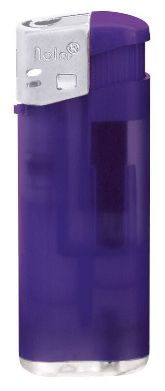 Briquet électronique Nola 4 midi violet – Rechargeable, avec une finition mate Frosty violette, capuchon argenté et poussoir violet