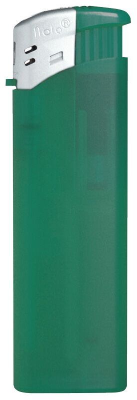 Briquet électronique Nola 9 rechargeable en vert mat givré, avec capuchon argenté et bouton vert