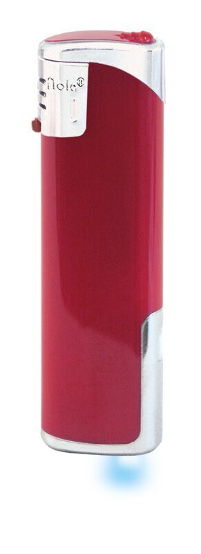 Nola 12 Elektronik Feuerzeug LED rot nachfüllbar glänzend rot, Kappe und Drücker chrom mit rot