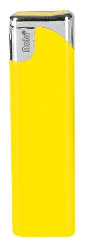 Briquet électronique Nola 2 jaune, rechargeable en jaune brillant, capuchon et bouton chromés avec du jaune