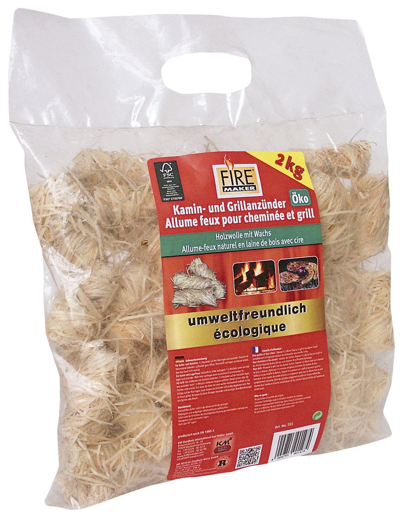 Allume-feux écologiques sac 2 kg laine de bois avec paraffine (breveté)