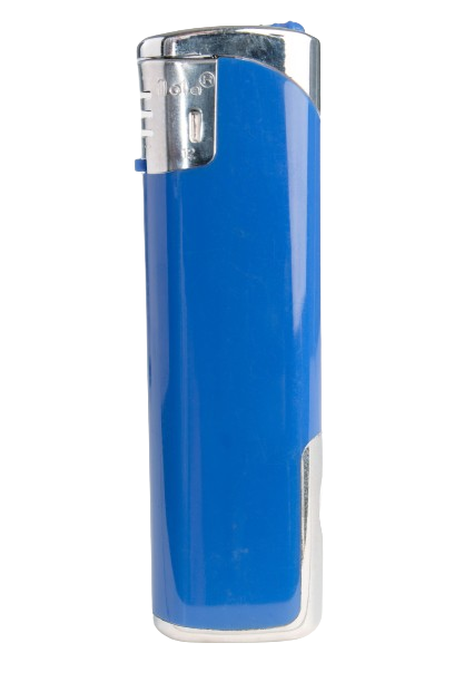 Nola 12 Briquet électronique LED bleu rechargeable bleu brillant, capuchon et bouton chromés avec bleu