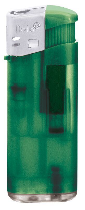 Nola 4 midi Elektronik Feuerzeug grün nachfüllbar Frosty matt grün, Kappe silber, Drücker grün