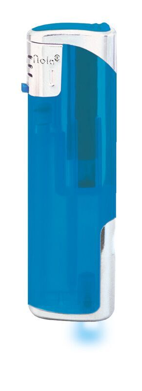Briquet électronique Nola 12 LED bleu, rechargeable bleu frosty, calotte et bouton chromés avec bleu