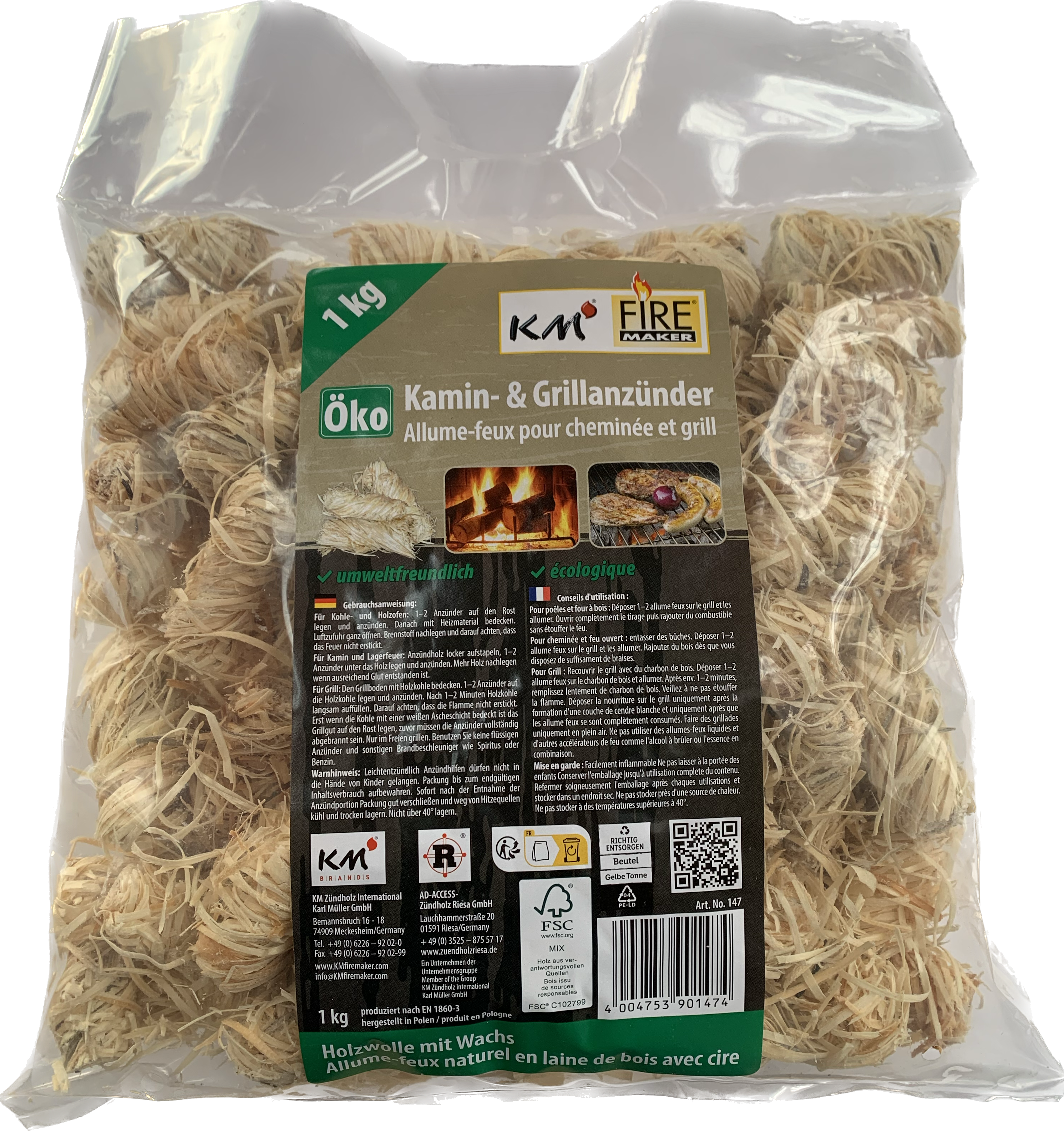 Ecological BBQ Firelighters 1 kg pack wooden wool with wax