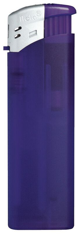 Refillable Nola 9 Electronic Lighter in frosty matte purple, with a silver cap and purple button