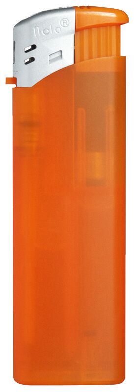 Refillable Nola 9 Electronic Lighter in frosty orange, with a silver cap and orange button