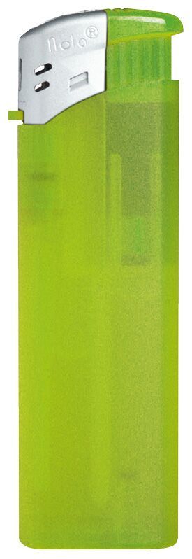 Refillable Nola 9 Electronic Lighter in frosty matte light green, with a silver cap and light green button
