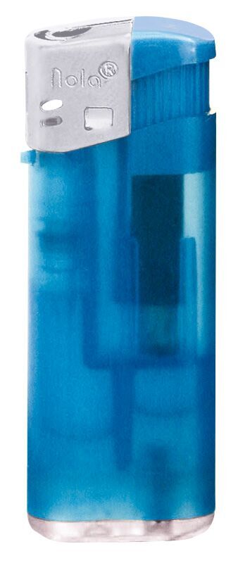Nola 4 midi Elektronik Feuerzeug blau nachfüllbar Frosty matt blau, Kappe silber, Drücker blau